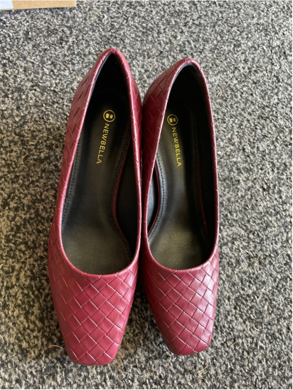 Women's NEWBELLA Burgundy Woven Block Heel Pumps